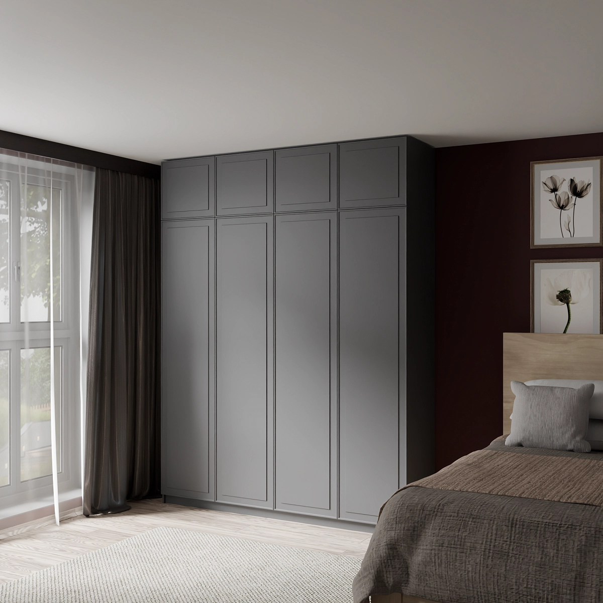 Шкаф с антресолью и фрезерованными фасадами Альтаир Графит (Селден)